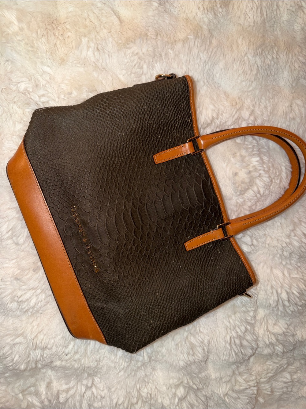 Dooney & Bourke Black Cara python embossed Leather and tan trim